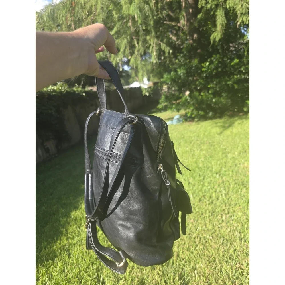 Leather  Black Backpack